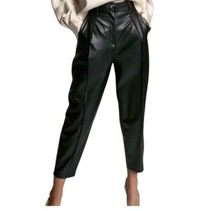 Aritzia Babaton Faux Leather Mayne Black Belted Pants size 14